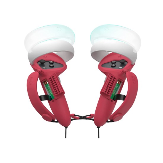 KIWI design Controller Grips Cover with Battery Opening, Adjustable with Knuckle Straps, Suitable for Large Hands Compatible with Quest 2 (Red)